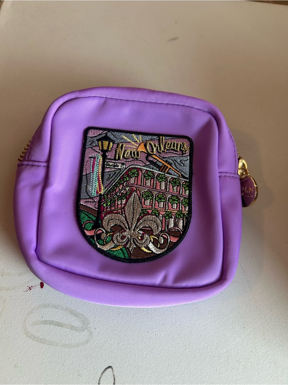 Stoney Clover Lane Lavender New Orleans hand Embroidered mini Pouch like new